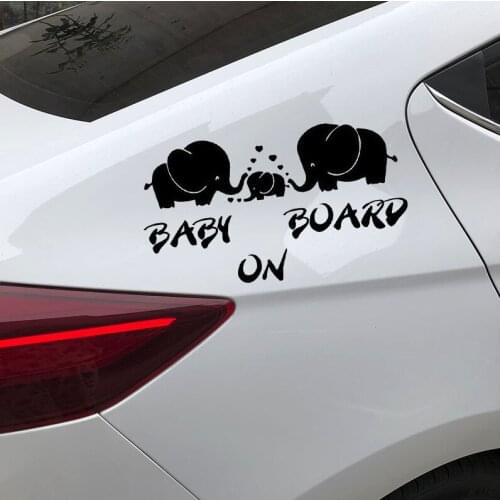 17.4X10CM Lovely Animal Elephant Car Sticker BABY ON BOARD Creative Cartoon Vinyl Decals N1580
