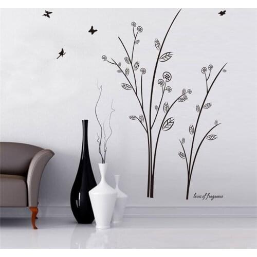 New branches tree birds butterfly vinyl wall art decals living room indoor decor diy black removable decals decoration