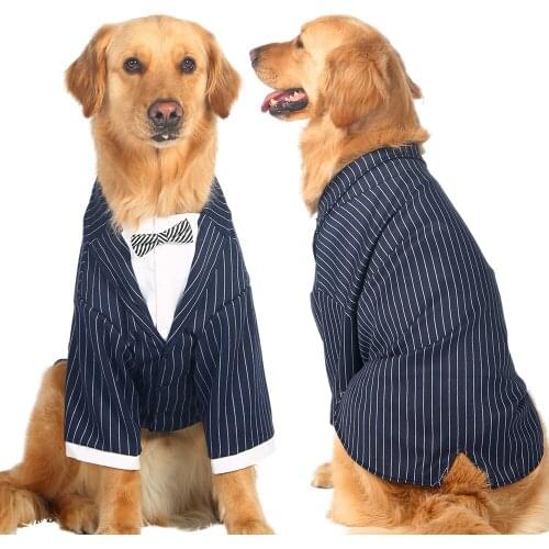 Large Dog Clothes Stripes Big Dog Coat Bowknot Tuxedo Jacket Wedding Suit Pet Clothes For Samoye Husky