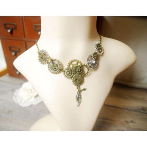 Gears Wing Necklace Steampunk Choker Clockwork Cog Industrial Pendant Handmade Retro Goth Jewelry Accessories