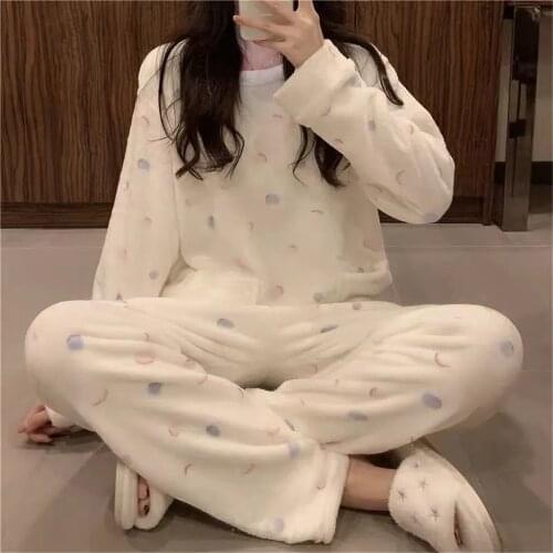 Pajama Sets Women Outfits Kawaii Design Popular Cute Sleepwear Chic Lounge Soft Ulzzang Sweet Newly Thicker 2 Pieces Set Nighty