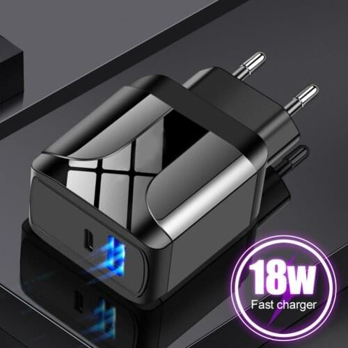 Portable Dual Ports 18W PD Fast Charging Single Compatible With QC3.0 Mobile Phone Charger Travel Office Charger