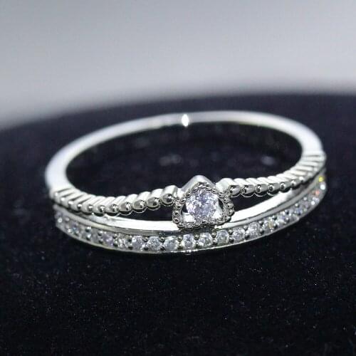 Silver Plated Hollow Out Couple Wedding Ring Fashion Simple Cubic Zirconia Heart Ring Women Ring Give Girlfriend Birthday Gift