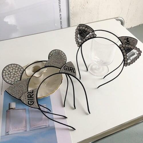 Rhinestone three-dimensional cat ears headbands fashion hair accessories women mouse ears thin border cute hairband hair bands