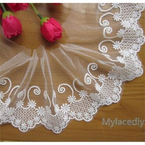 1 Meter Cotton Net Mesh Flower Embroidered Lace Trim Ribbon Floral Sewing Fabric Dress Clothing Accessories Home Decoration