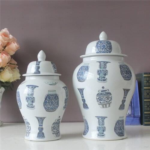 Modern Chinese Jingdezhen Ceramic Ginger jar Hand-painted Blue And White Porcelain temple jar Storage pot Living Room jar vase