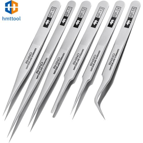 Carbon Steel Anti-Magnetic/Acid RHINO RP-10 RP-11 RP-12 RP-13 RP-14 RP-15 Tweezers Set For Electronics Jewelry Industry Tools