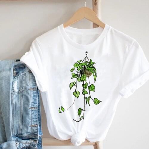 New Women Clothing 2021 Summer O-Neck Tees White Short Sleeve Femme Plant Graphic T-shirt Fashion Fun Retro Top Female Oversize