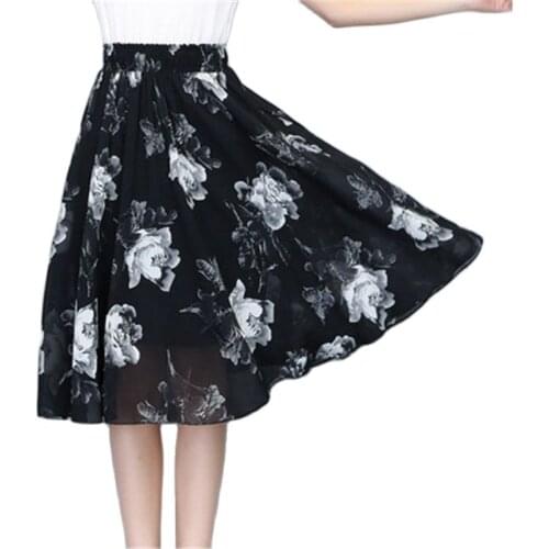 Summer Chiffon Printed Skirt 2020 Summer New High Waist Large Size A-line Skirts Floral Large Swing Boho Skirt Female V624