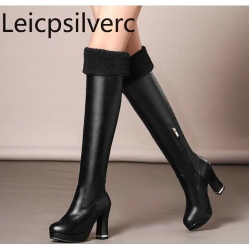 Autumn And Winter The New fashion Round head zipper Thick heel High heel Womens Over the knee boots plus size 33-43