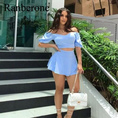 Ranberone Sexy 2 Piece Sets Womens Outfits Summer Y2K Streetwear Tops + Sweat Suit Jogging Set Letter Sportwear Women Tracksuit