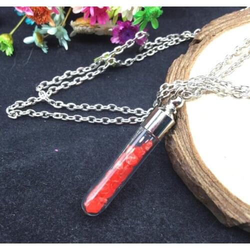 1sets 70cm High Quality silver plated Wishing bottle Perfume Multicolor Crystal stone Glass tube vial Pendant Necklace Jewelry