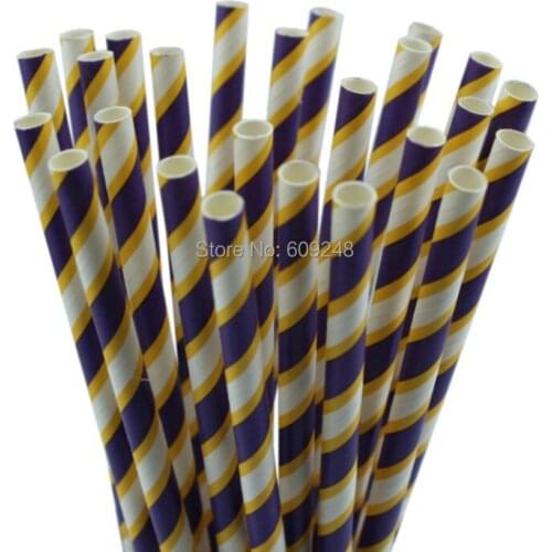 100pcs Mixed Colors Wide Purple Thin Yellow Multi Striped Paper Straws, Colorful Mardi Gras Party Supplies Paper Drinking Straws