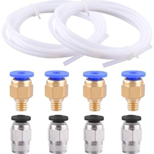 2pcs PTFE Tube(2M)+4pcs PC4-M6 Quick Fitting+4pcs PC4-M10 Straight Pneumatic Fitting Push to Connect for 3D Printer 1.75mm Fila
