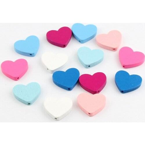 30Pcs Mixed Color Heart shape Wooden Beads For Jewelry Making DIY 20x23mm Wood Jewelry Accessories