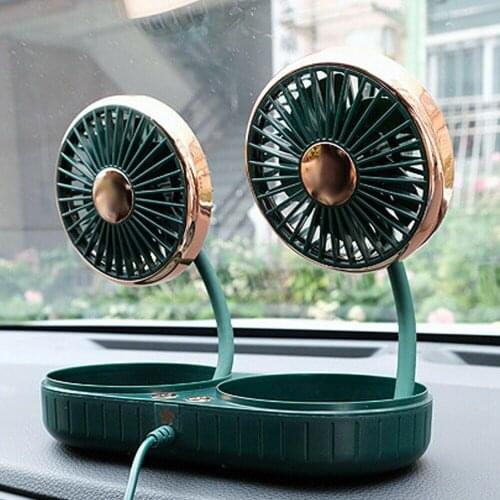Car Cooling Fan Dual-head USB Rechargeable Car Auto Air Cooling Fan Rear Seat Telescopic Pole Universal 3 speed 12V/24V Car Fan