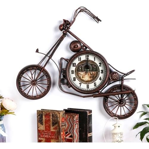 Retro Large Wall Clock Metal Nordic Vintage Industrial Motorcycle Wrought Iron Wall Clock Loft Hair Salon Klok Home Decor AD5WC