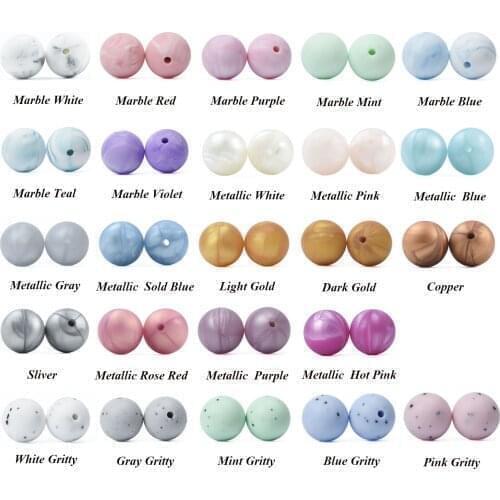 50 PCS 12 MM Silicone Teething Beads Marble Metallic Round Baby Teether Bead DIY Baby Chew Silicone Teethers Necklace Baby Care
