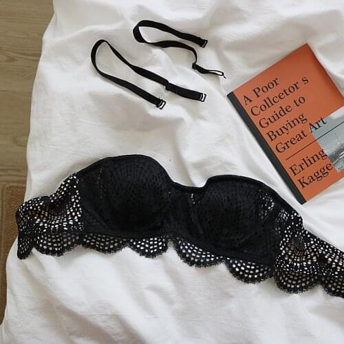 Wriufred Thin lace 2/1 half cup lingerie strapless sexy cotton black bra underwire adjustable women bralette