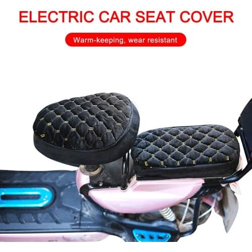 Motorcycle Front Back Seat Cover Plush Warm-keeping Soft Seat Protector Black Winter Sponge Cushion Cover For Electric Scooter