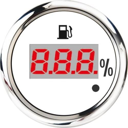 52mm Digital Fuel Level Gauge 0-190Ohm 240-33Ohm Universal Oil Tank Level Indicator Red Backlight with Alarm