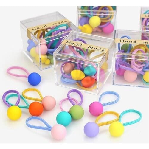 20pcs/Pack Candy Color Elastic Hair Ties Bands for Girls Star Ball Hair Rope Rings Kids Love Ponytail Holder Hair Accessories