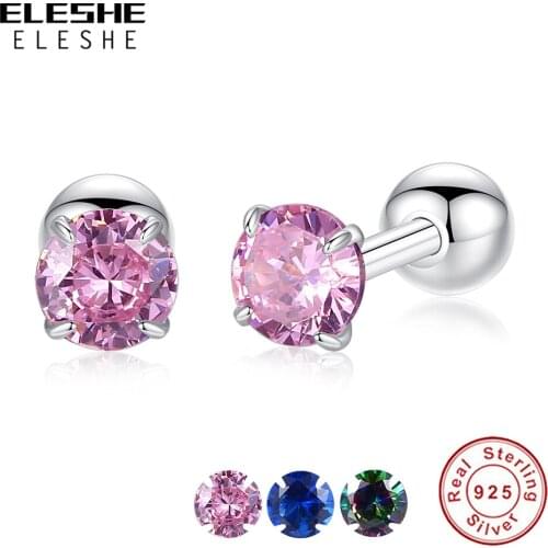 ELESHE 925 Sterling Silver with Crystal Earrings Simple Small Ball Stud Earrings Earring for Women Girls Wedding Fine Jewelry