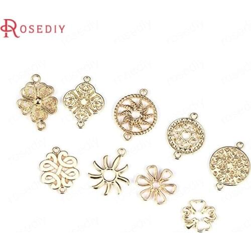 F321)20 pieces Gold Color Plated Zinc Alloy 2 Holes Connect Charms Pendants Diy Jewelry Findings Earrings Accessories Wholesale