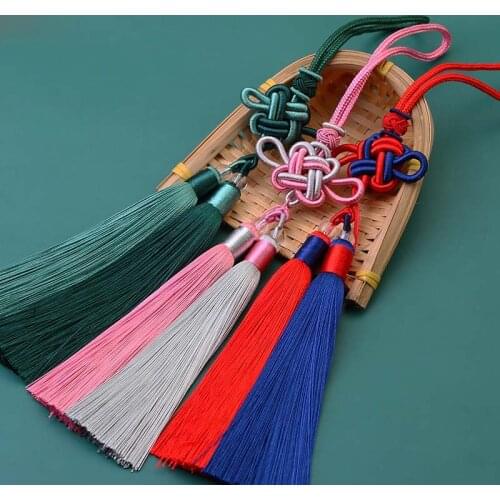 1 set Chinese Knot + Double Color Tassels 14cm Silk Brush Tassels Key Chain Pendant DIY Jewelry Accessory Handmade Crafts
