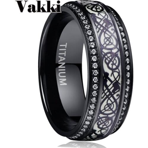 Black Dragon Luminous Titanium Steel Inlay White Zirconia Green Background Hot Stainless Steel Ring For Boyfriend Husband Gift