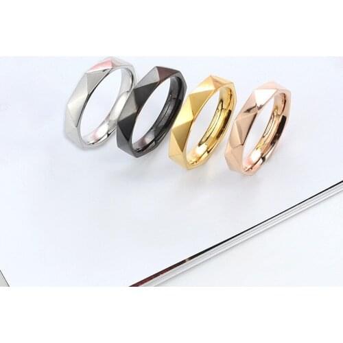 Stainless Steel 4MM Personality Jewelry Irregular Polished Diamond Titanium Steel Ring Couple Ring