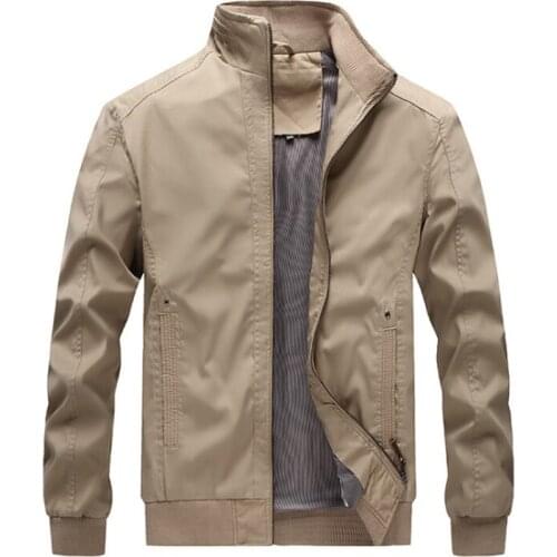 Pop Spring Jacket Men Zipper Thin Coats Slim Fit Vintage Men Clothing Casual Cotton Jackets Coats Khaki Black Army Green 5XL