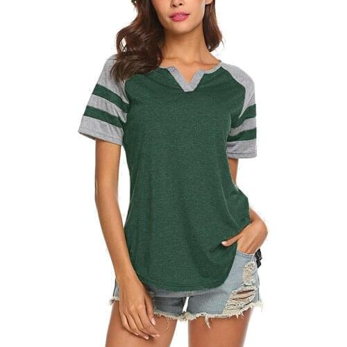 Summer Casual Striped Short Sleeve V Neck Women T-Shirt Color Block Loose Top ropa de verano mujer 2020 ladies t shirt 90s