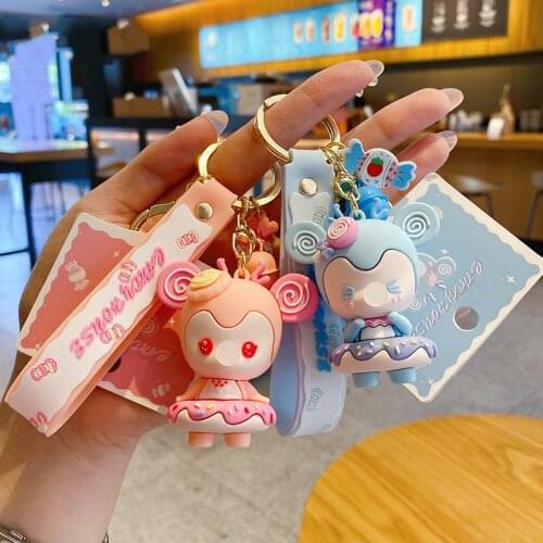 PVC Cartoon Candy Fawn Metal Keychain 5 Color Bubble Deer Pendant Cute Bag Car Keyring Jewelry Soft Lanyard Boy Girl Couple Gift