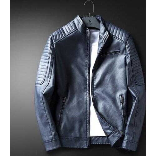 2021 New Autumn Winter PU Leather Jacket Men Fashion Stand Collar Slim Fit Faux Leather Coat Men Wool Liner Warm Biker Jacket