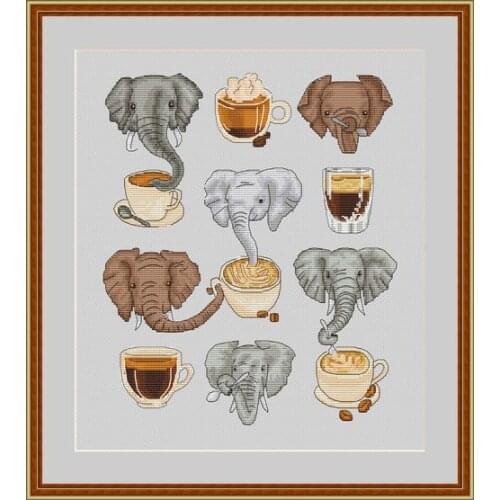 Elephant and Coffee 35-40 Cross stitch kits Cross Stitch Kit Packages Counted Cross-Stitching Kits Cross stich Painting Set