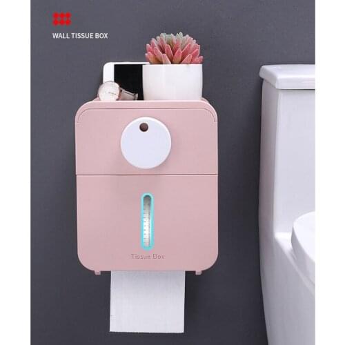 Wall Mount Toilet Paper Roll Holder with Storage Drawer Shelf Adhesive Bathroom Waterproof Tissue Box Organizer Rack