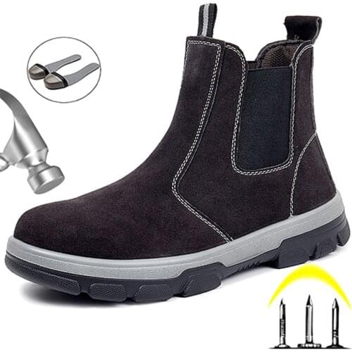 New Work Safety Boots Lightweight Work Boots Men Puncture-Proof Safety Shoes Men Steel Toe Work Shoes Chelsea Boots Men Shoes