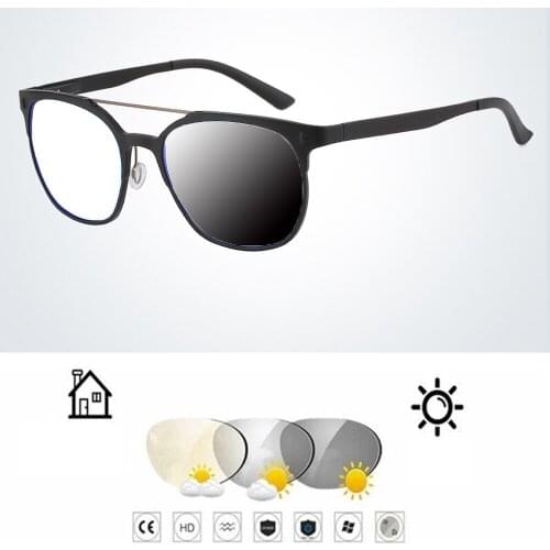 Double Bridge Round Retro Spring Hinge Photochromic Grey Reading Glasses +0.75 +1 +1.25 +1.5 +1.75 +2 +2.25 +2.5 +2.75 To+4