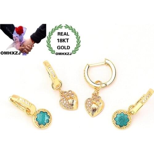 OMHXZJ Wholesale European Fashion Woman Girl Party Birthday Wedding Gift Heart Round AAA Zircon 18KT Gold Earrings EA541