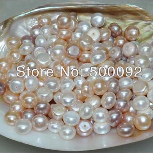 Lots 100 pcs 9.5-10mm button loose freshwater pearl half drilled