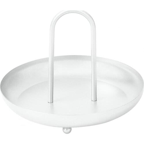 Storage Tray Round Shape Desktop Decor Iron Jewelry Cosmetics Snack Container for Home