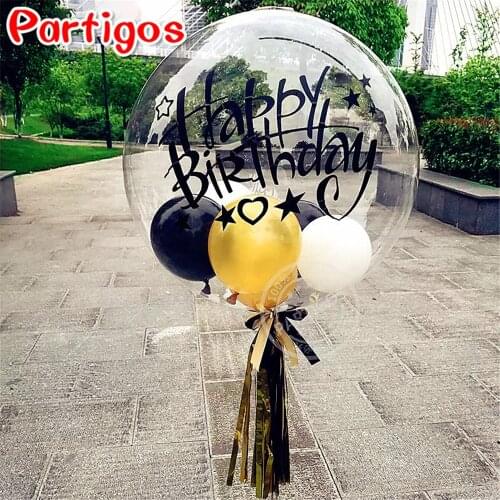 1 Set 18inch No Wrinkle Transparent Helium Clear Bubble Balloons Happy Birthday Stickers Colorful Feather Wedding Parties Globos
