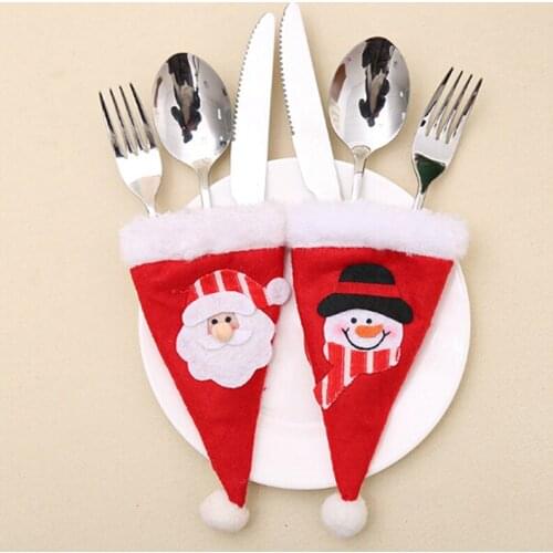 Christmas Mini Bottle Hat Xmas Decorations For Home Hat Silverware Holder Mini Red Santa Claus Cutlery New Year Supplies