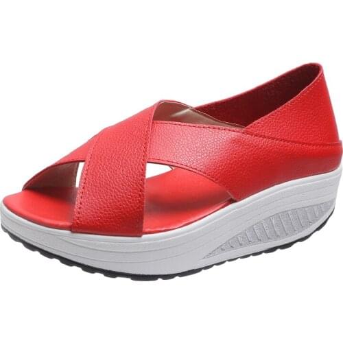 Summer Women Sandals Platform Wedges Sandals Leather Swing Peep Toe Casual Shoes Women Walk Shoes Flats Size 35-43