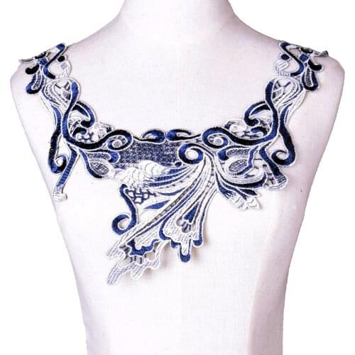 Blue Embroidery Applique Lace Ornament Sewing Lace Neckline Collar DIY Trim Lace fabric Dresses Accessories BW179
