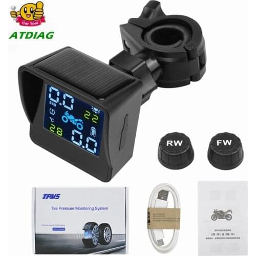 Motorcycle TPMS Solar Power Tire Pressure Monitoring Alarm System USB Charging Waterproof Wireless TPMS With 2 Sensors