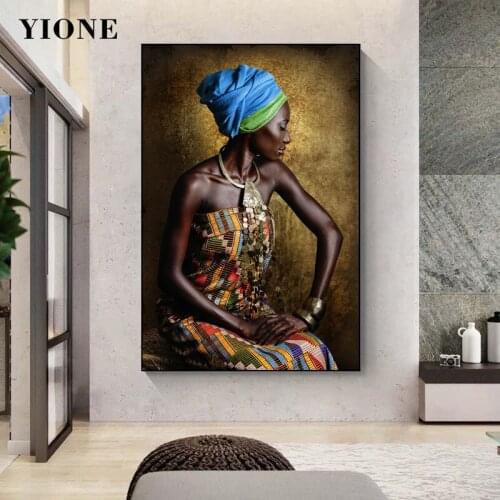 Modern African Women Canvas Painting Custom Ethnic Black Woman Poster Print Wall Picture for Bedroom Living Room Home Decoration