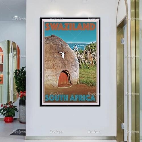 Retro Vintage Style Travel Poster Canvas Picture-Swaziland South Africa Modular Home Decor Prints Wall Art Painting Living Room