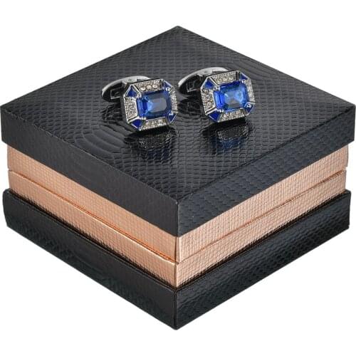 High grade blue crystal Cufflinks rectangle Cufflinks Gift Box Cuff links for Men